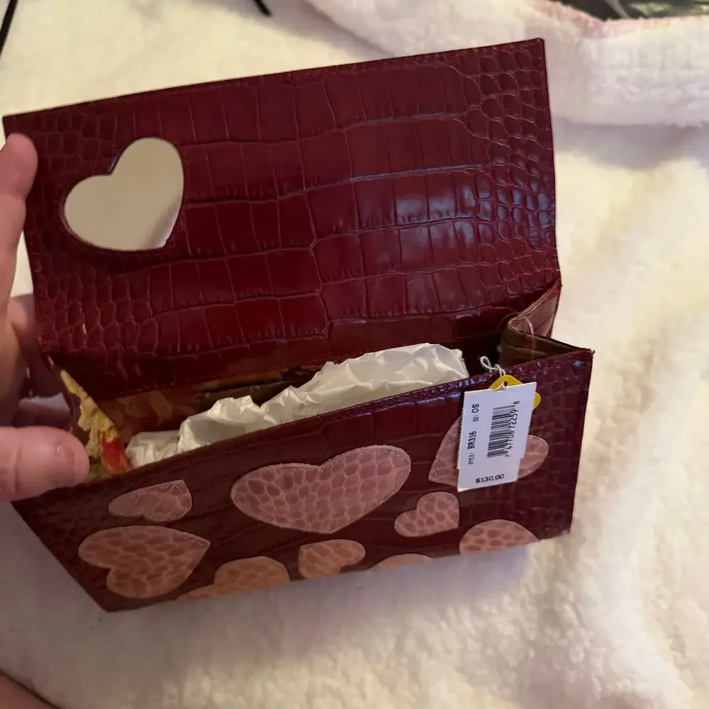 Brighton Red Pink Leather Hearts Clutch